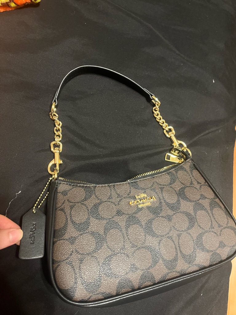 Coach Brown Signature Canvas Shoulder Hobo With Gold Chain Trim